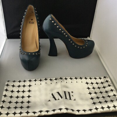 Leder Nieten Schuhe royalblau Vero Cuoio Italy 5'' Blockabsatz 37 Goth Punk