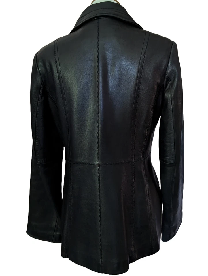 Jones New York Black Fitted Leather Women's Blazer w/ Pockets, Size Medium - Image 2 of 4