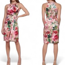 New Eliza J Size 8 Floral Printed Cut Out Sash Dress Watercolor Art To Wear NWT