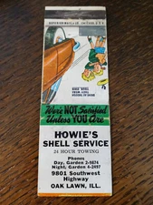 Vintage Matchbook: Howie's Shell Gas Service Station, Oak Lawn, IL