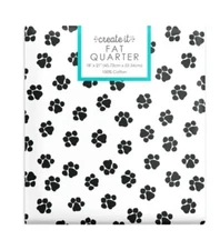 Create It Animal Paws Fat Quarter, 18 x 21 inches, White With Black Paws