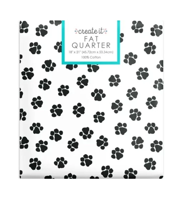 Create It Animal Paws Fat Quarter, 18 x 21 inches, White With Black Paws - Image 1 of 1