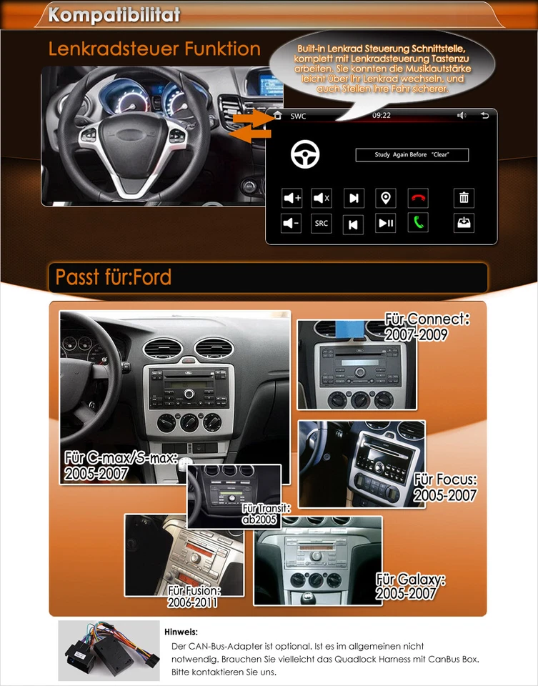 iFreGo 7" HD Autoradio GPS DVD SD Navigation Für FORD Galaxy Transit Bus Connect - Bild 3 von 4