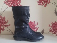 Moshulu Teacake Navy Leather Ladies Mid Calf Wedge Boots Size 6 Uk 39 Eur Moshulu Teacake Navy Leather Ladies Mid Calf Wedge Boots Size 6 Uk 39 Eur