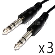 3 PACK 10ft STEREO TRS 1/4" to 6.3mm MALE BALANCED AUDIO PA DJ PATCH CABLE CORD