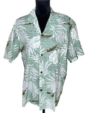 Vintage 80s Royal Creations Hawaiian Shirt L Blue Boat Palm Tree Cotton