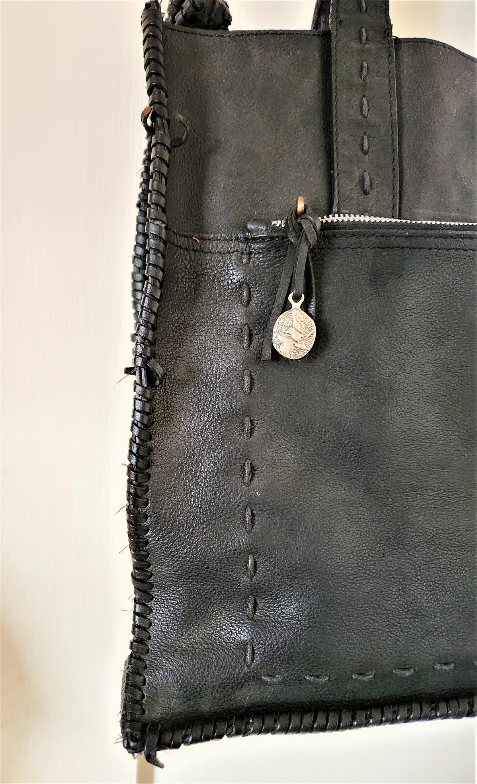 Large Lucky Brand Black Leather Whipstitch Tote Purse eBay