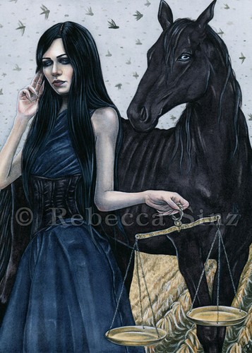 Four Horsemen Apocalypse Fantasy Art PRINT Famine Black Horse Locust Scales Blue - Picture 4 of 5