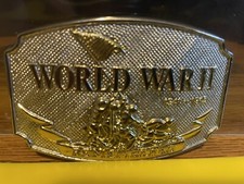 WORLD WAR II REMEMBERED UNBRANDED BELT BUCKLE MADE USA NEW WO/PKG 2x3.5 L41