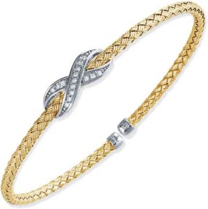 Authentic Charles Garnier "Infinity" Gold-Plated Sterling Silver Woven X CZ Cuff Bracelet