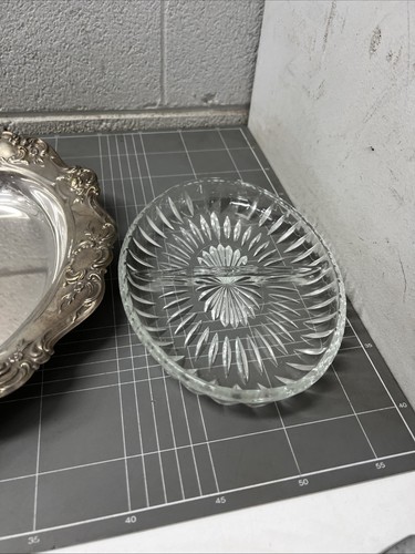 VINTAGE SILVERPLATE SERVING PLATTER GLASS DIPS SILVER PLATE RETRO CAFE BAR - Picture 4 of 7