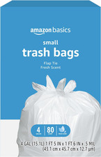 Amazon Basics 4 Gallon Trash Bags, Flap Ties, Fresh Scent, 80 Count, Pack of 1