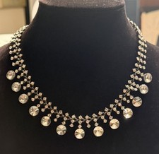 VTG Rhinestone Fringe Necklace 17-20” Collar  Rivoli Cut Granny Core Retro