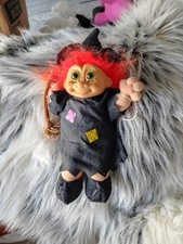 Vintage Russ Troll Doll 11 Halloween Witch, Green Eyes, Orange Hair