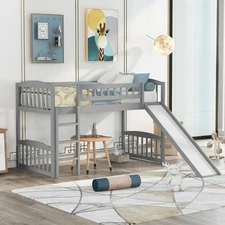 Twin size Loft Bed with Slide and Ladder, Gray(OLD SKU:LT000504AAE)