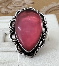 Old Estate 925 Sterling Silver Polished Monalisa Red Pink Art Glass Size 10 Ring