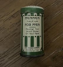 Vintage Mennen Talcum For Men Tin | Green & White Stripes Shaving Toiletry 1930s
