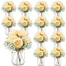 12 Sets Mason Jar Flowers Centerpiece Table Decorations,Champagne
