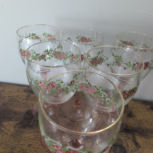 6 bicchieri da vino vintage Fiesta principessa casa gambo rosa motivo rosa retrò - Foto 5 di 8