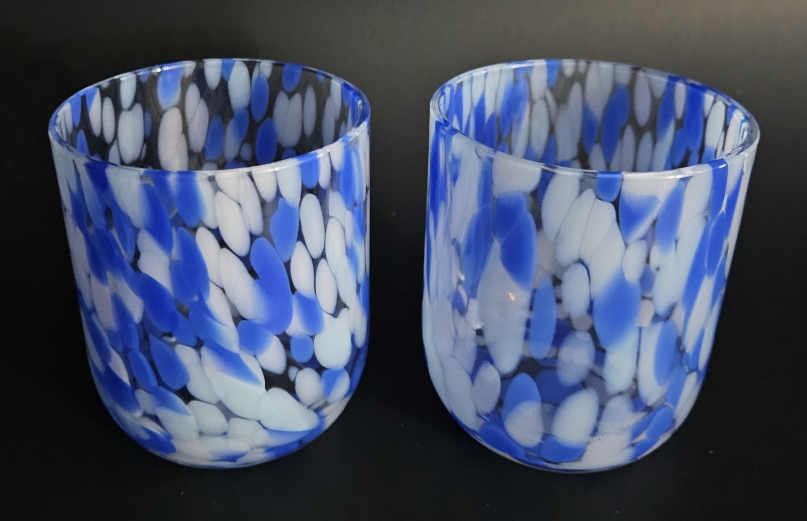 Hand Blown Confetti Art Glass Stemless Wine/ Beverage Glasses Set Of (2)