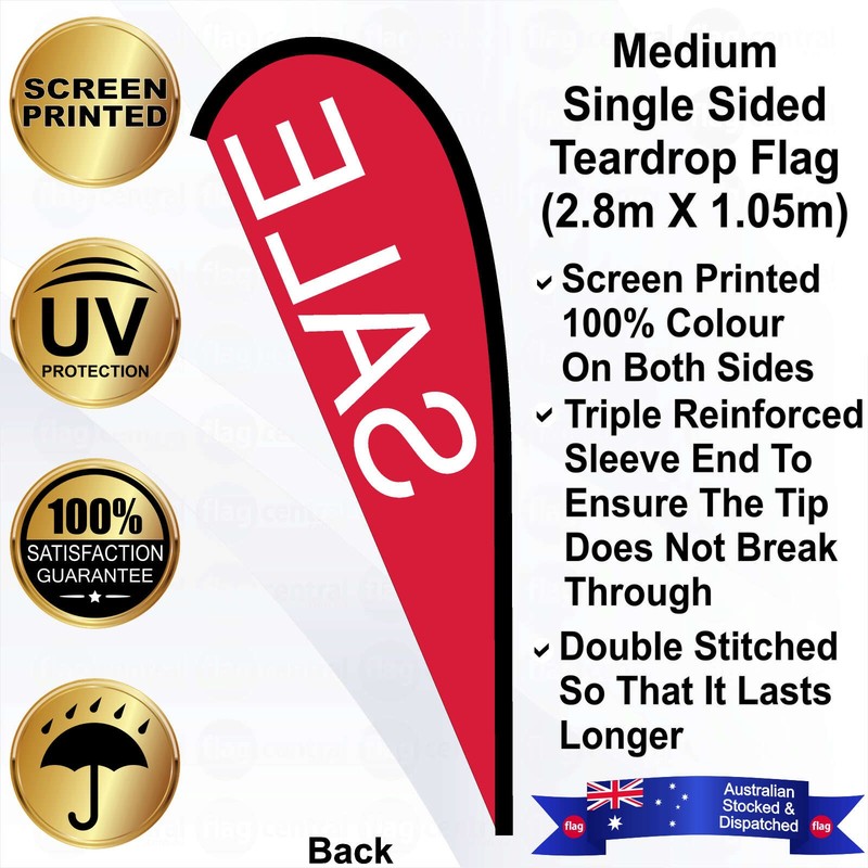 F - SALE Red 3.5m Teardrop Flag / Banner Kit with Pole Set, Galvanised Steel Ground Spike, Steel Outdoor Cross Base, Free 15kg Water Bag and a Free Carry Bag - 2