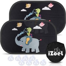 Car Sun Shade for Baby Kids 2 Pack Static Cling Side Window Elephant Turtle