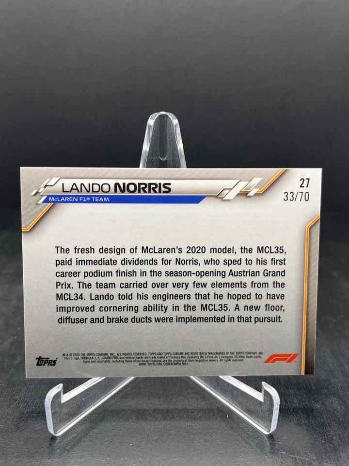 2020 Topps Chrome Sapphire F1 Lando Norris RC Rookie 70th Anniversary 33/70 #27 - Image 4 of 4