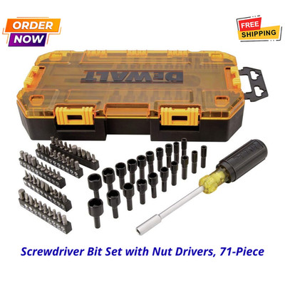 71-Pc Screwdriver Bit Set & Nut Drivers with Vinyl Grip Driver Stacking Case New
