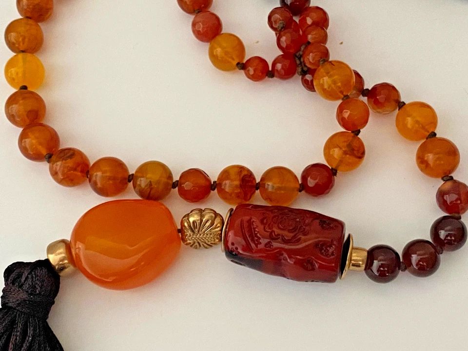 Collar largo llamativo Chicos imitación ámbar y cornalina boho negro borla Foto 4 de 4