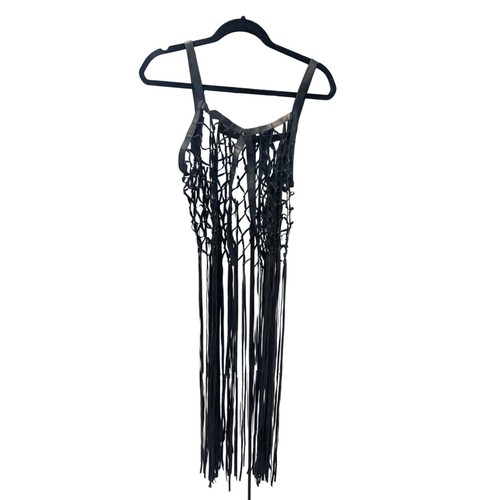 Urban Outfitters Willa Leather Fringe Festival Top NWT Sz S Sheer Boho Layering - Picture 3 of 7