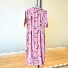 Pink Flora Qipao Midi Dress Chinese Traditional Cheongsam