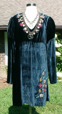Double D Ranch Embroidered Navy Silk Blend Dress EUC Medium