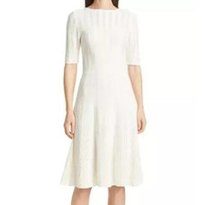 Vestido Suéter Boss Hugo Boss Nuevo con Etiquetas C Feli Pointelle Calce y Acampanado Blanco Talla XXL