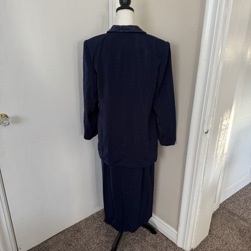 Lisa Rene Skirt Suit Women's 12 Navy Blue Roses Formal Suit Mother of the Bride - Picture 5 of 17