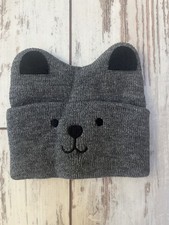 Unisex Toddler Knit Hat Gray Bear Pattern Beanie Warm Fall Winter Cap