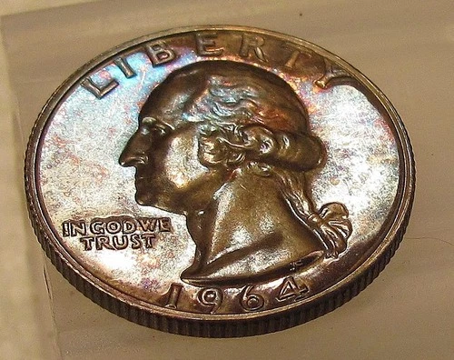 1964 Gem Proof Quarter 90% Monster Colorful Toning #323 ~ 5