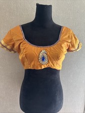 Indian Crop Top Blouse M 8 10 Gold Silk Blend Embroidered Festival Party