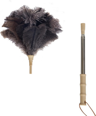 Ostrich Feather Duster with Extension Pole up to 43 Inch, Genuine Fluffy Natural