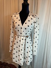 Reformation Hilltop Dress XS Women’s White Black Polka Dot  Bell Sleeves FLAWED