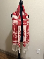 Diesel Red White Fringe Scarf