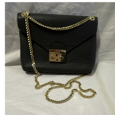 Vera Pelle Made In Italy BlK Italian Pebbled Bag Gold Chain Strap Push Lock