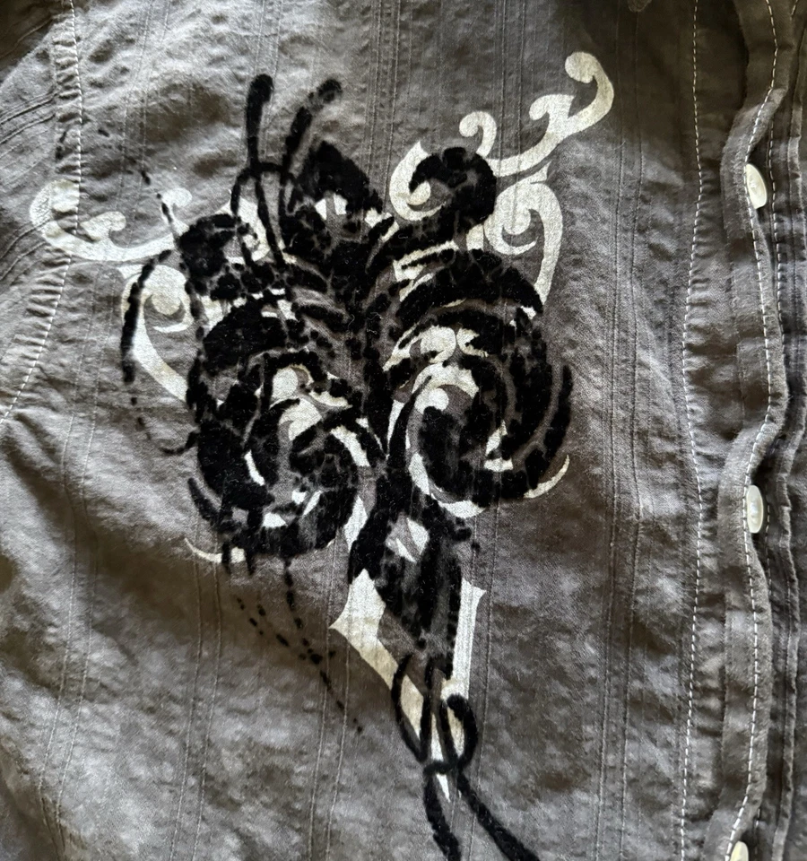 Helix Y2K Style Shirt Men's M Long Sleeve Button Down Black Tribal Tattoo Art - Image 3 of 4