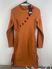 love university bodycon side cut dress size medium womens gold orange