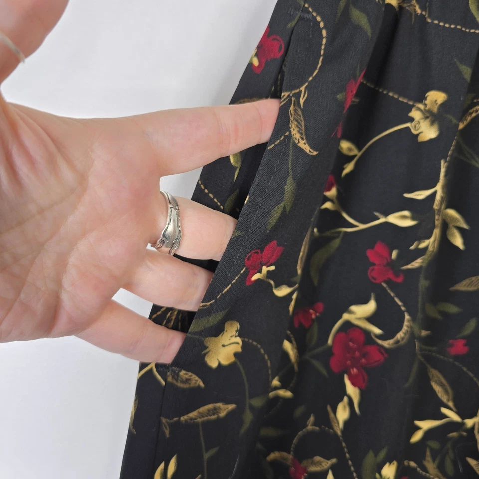 Maxi falda vintage Bon Worth negra floral talla L bolsillos elásticos en la cintura para mujer Foto 3 de 4