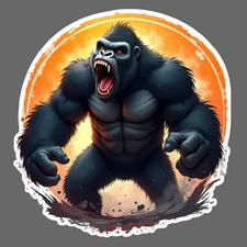 Gorilla Sticker Vinyl Decal Angry Muscle Ape Fiery Background Creature