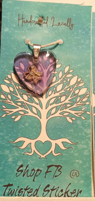 Handcrafted Purple Resin Heart Pendant Only With Gold Butterfly Love Mom