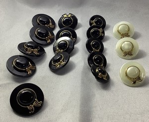 Lot Of 17 Black & Gold & White & Gold Hat Buttons 3 Sizes Vintage Buttons