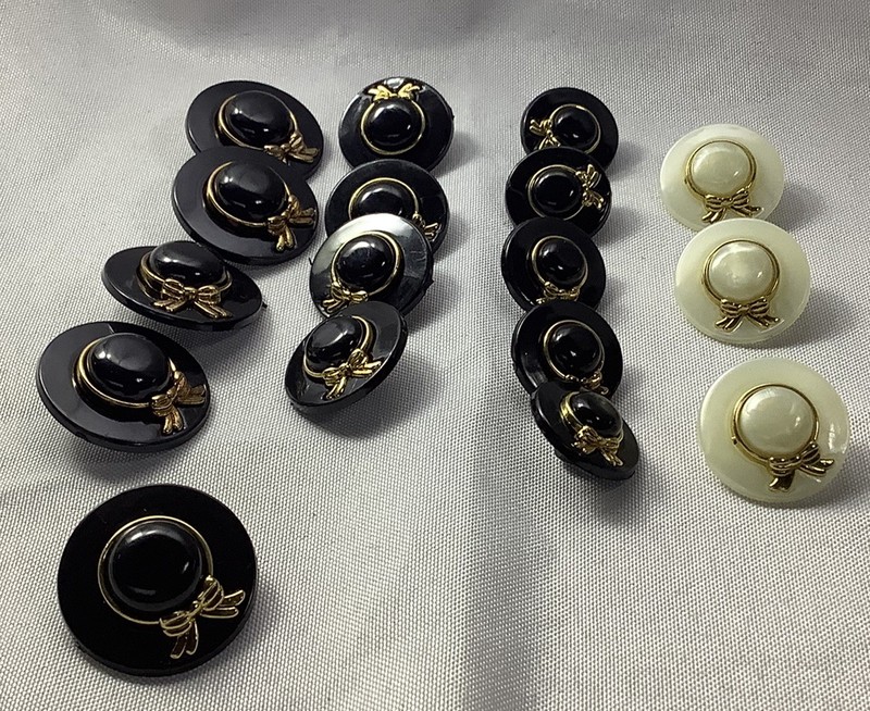 Lot Of 17 Black & Gold & White & Gold Hat Buttons 3 Sizes Vintage Buttons