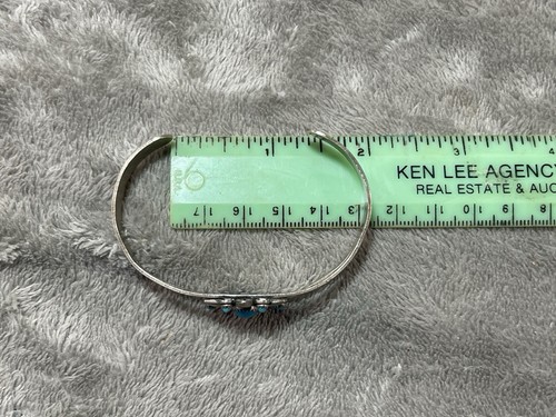 Vintage Nickel Silver Genuine Turquoise Stamped Cuff Bracelet 5.5” Diameter - Picture 5 of 9