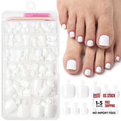 120pc Press Toenails Women Fake Toe Nails with Glue Tabs Fake Toenails White